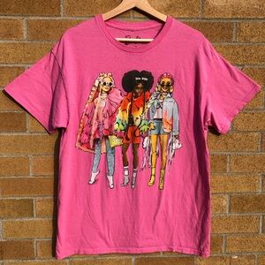 Barbie pink t-shirt ladies fun graphic tee Barbie dolls size womans large -L-